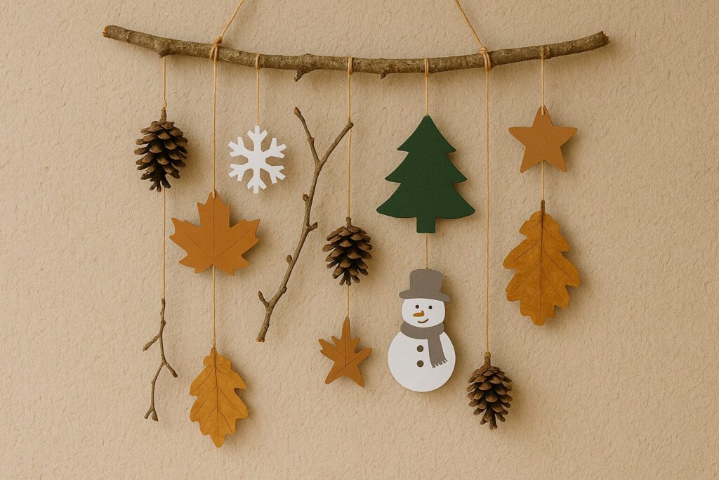 Herbst- und Winter-Mobile aus Naturmaterialien und Karton basteln