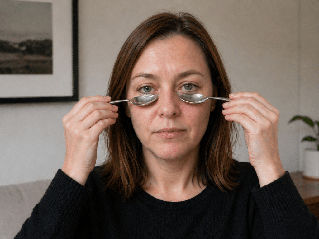 Kühlen der Tränensäcke mit Löffel